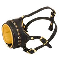 Open Nose Studded Leather Boxer Muzzle With Nappa Padding Open Nose Studded Leather Boxer Muzzle With Nappa Padding