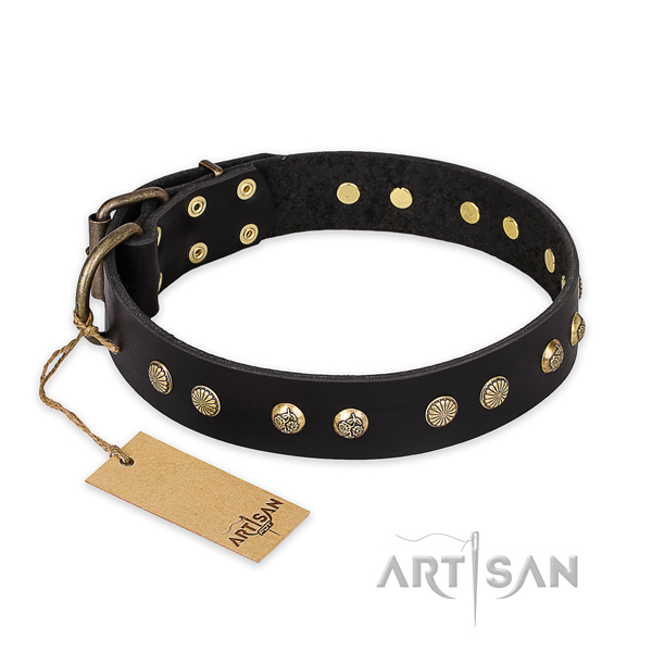 Trendy full grain natural leather dog collar with rust-proof hardware